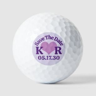 SAVE THE DATE Purple Heart And Monogram Initials Golf Balls