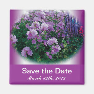 Save the date, purple hisbiscus flowers magnet