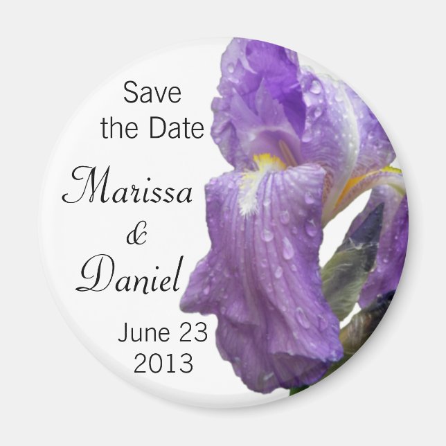 Save the Date Purple Iris Photograph Magnet (Front)