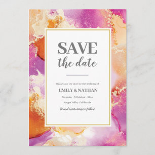 Save the date Purple Orange Inky Invitation