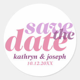 Save the date purple pink wedding engagement seals
