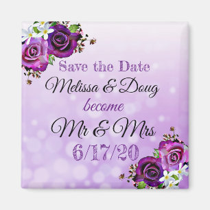 Save the Date Purple Roses Wedding Magnet