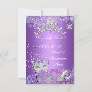 Save The Date Purple Sweet Sixteen 16 Masquerade