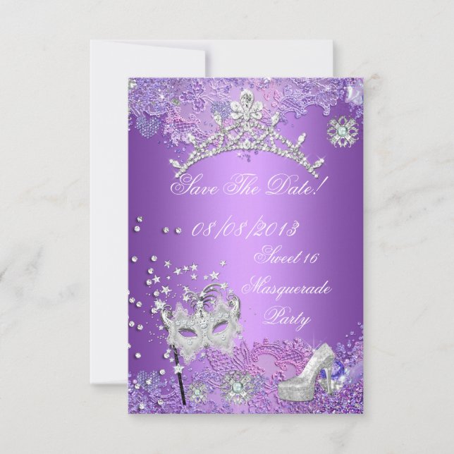 Save The Date Purple Sweet  Sixteen 16 Masquerade (Front)