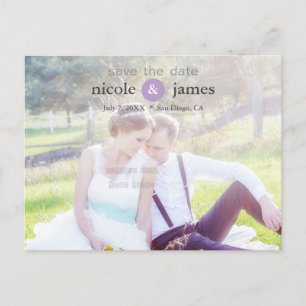 SAVE THE DATE Purple Typography Photo Postcard
