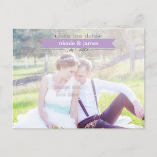 SAVE THE DATE Purple Typography Photo Postcard