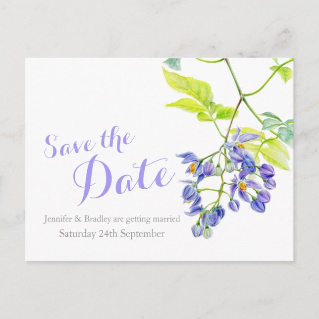 Save the date purple vine wedding card (Front)