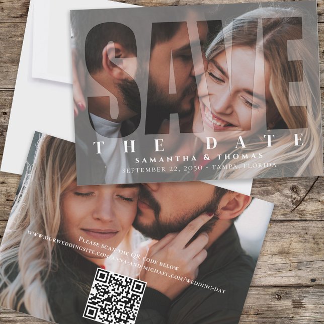 Save the Date QR Code 2 Photo Modern Typography (Creator Uploaded)