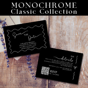 Save The Date QR Code Black White Monochrome Card