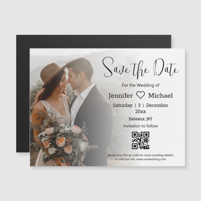  save the date qr code boho photo wedding magnet (Front/Back)