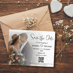 save the date qr code couple chic photo wedding announcement postcard