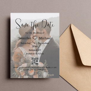 save the date qr code couple faded photo wedding announcement postcard
