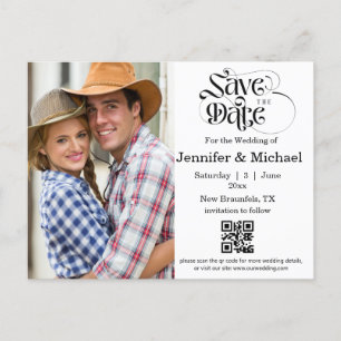 save the date qr code simple photo wedding announcement postcard