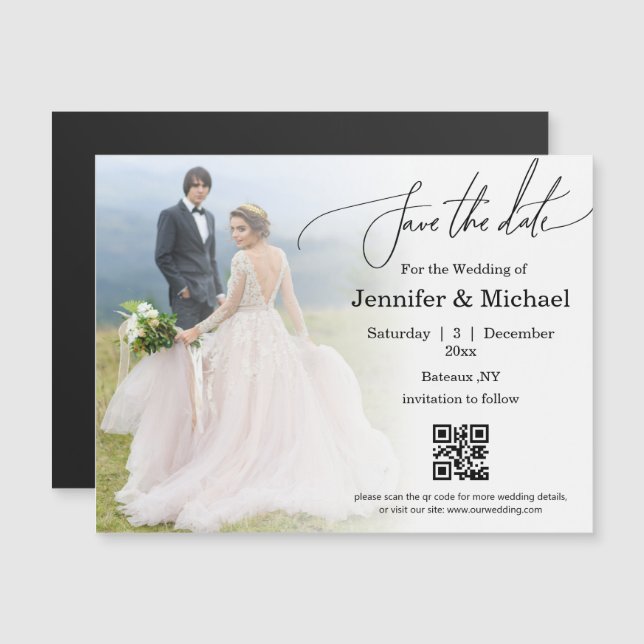  save the date qr code simple photo wedding magnet (Front/Back)