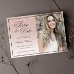 Save The Date Quinceañera 15th Birthday Invitation<br><div class="desc">Quinceañera 15th Birthday Invitation Save The Date script Rose Gold Glitter Ombre blush pink photo card.</div>