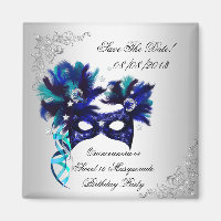 Save The Date Quinceanera Sweet 16 Masquerade Blue