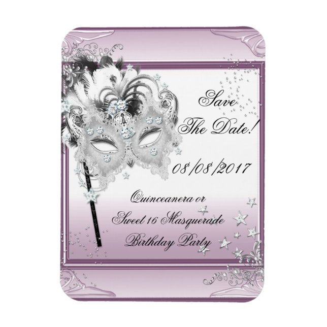 Save The Date Quinceanera Sweet 16 Masquerade Magnet (Vertical)