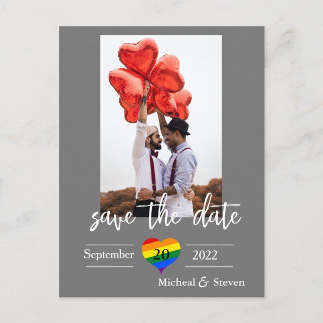 Save the Date Rainbow Heart Photo  Announcement Po (Front)
