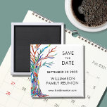 Save The Date Rainbow Tree Family Reunion Magnet<br><div class="desc">Ask your family to Save the Date for their Family Reunion with this stylish magnet. It features a colourful family tree which was originally made in glass mosaic. Easily customisable with your details. Use the Customise Further option to change the text size, style or colour if you wish. Because we...</div>