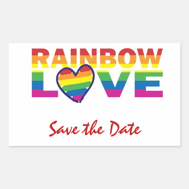 Save the Date/Rainbow Wedding/Gay Pride Rectangular Sticker (Front)