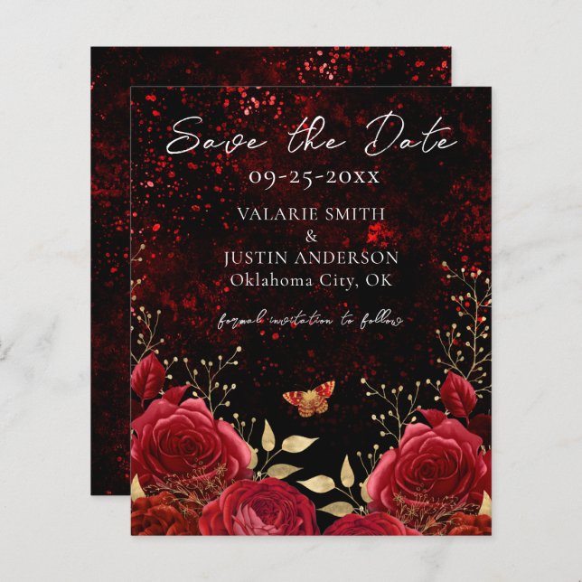 Save the Date Red Black Gothic Wedding  (Front/Back)