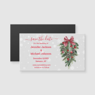 save the date red christmas vintage decor magnet