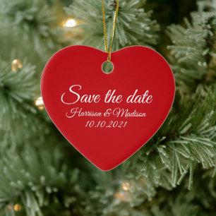 Save the Date red custom Wedding Announcement Ceramic Ornament