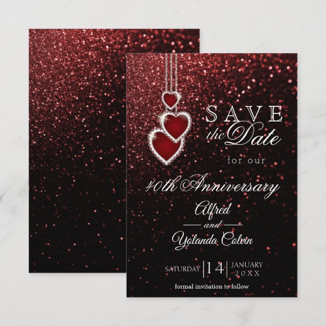 Save the Date - Red Glitter  Invitation (Front/Back)