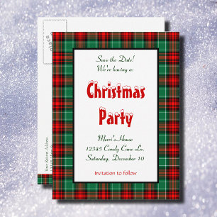 Save the Date Red Green Plaid Holiday Announcement Postcard
