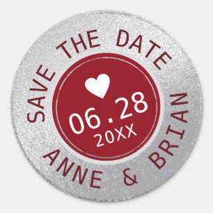 SAVE THE DATE red/grey circle wedding Classic Round Sticker
