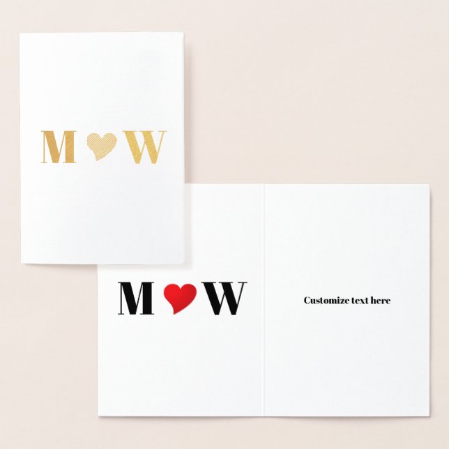 Save the date red heart couple initials monogram foil card (Display)