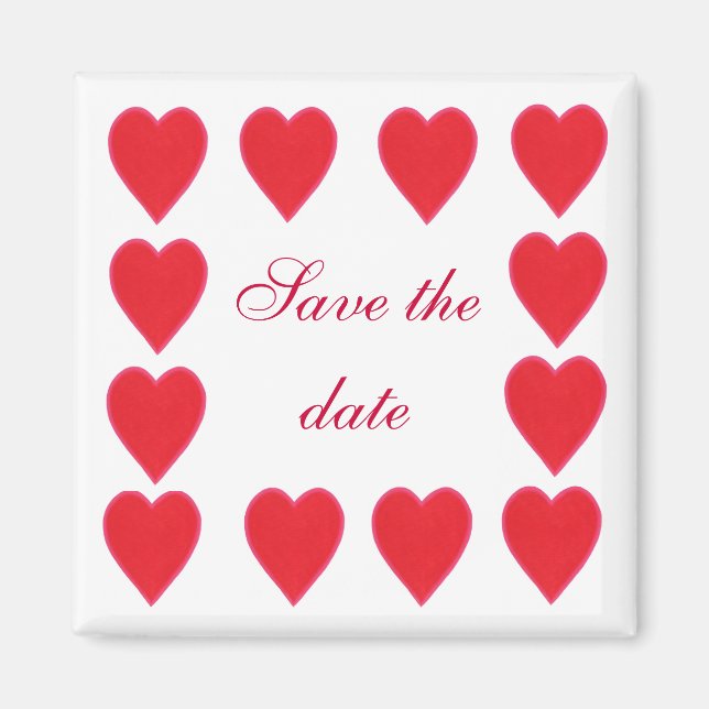 Save the date, red hearts border magnets (Front)