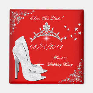 Save The Date Red High Heels Shoes Tiara Magnet
