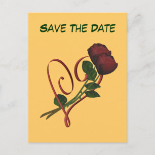 Save The Date Red Roses Hearts Flower Postcard