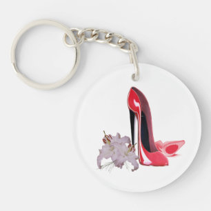 Save the Date Red Stiletto and Lilies Key Chain