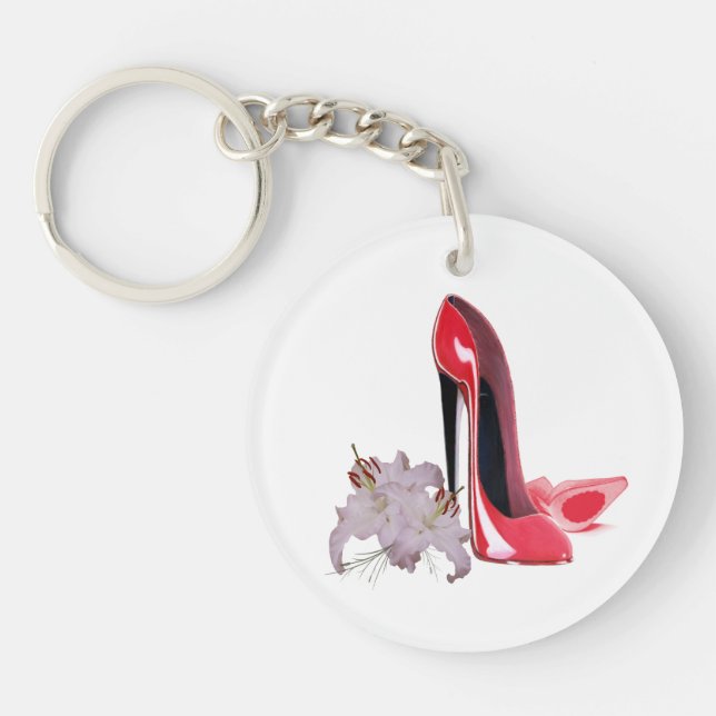 Save the Date Red Stiletto and Lilies Key Chain (Front)