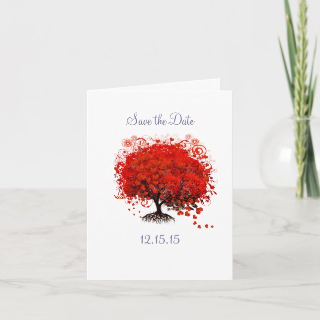 Save the Date Red Tree Wedding Card (Front)