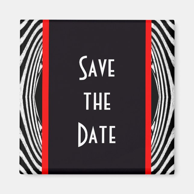 Save the Date Retro Chic Wedding Zebra Zigzag Magnet (Front)
