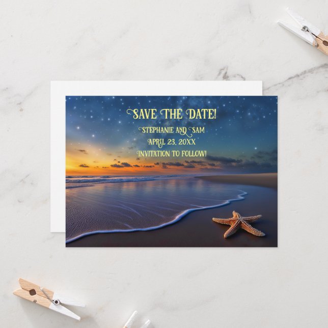Save the Date Romantic Beach  Invitation (Front/Back In Situ)