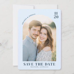 SAVE THE DATE Romantic Blue Vintage Arched