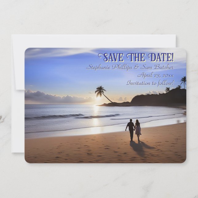 Save the Date Romantic Couple on Beach Invitation (Front)