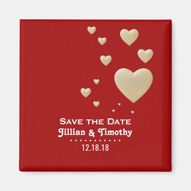Save the Date Romantic Hearts Gold Red Magnet (Front)