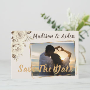 Save the Date   Romantic White Rustic Roses Announcement
