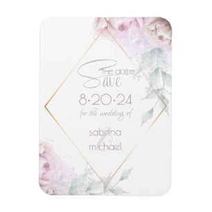 Save the Date Rose Blush Cream Watercolor Peony Magnet