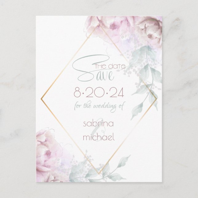 Save the Date | Rose Blush Cream  Watercolor Peony Postcard (Front)