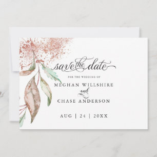 SAVE THE DATE   Rose Coral Watercolor Foliage
