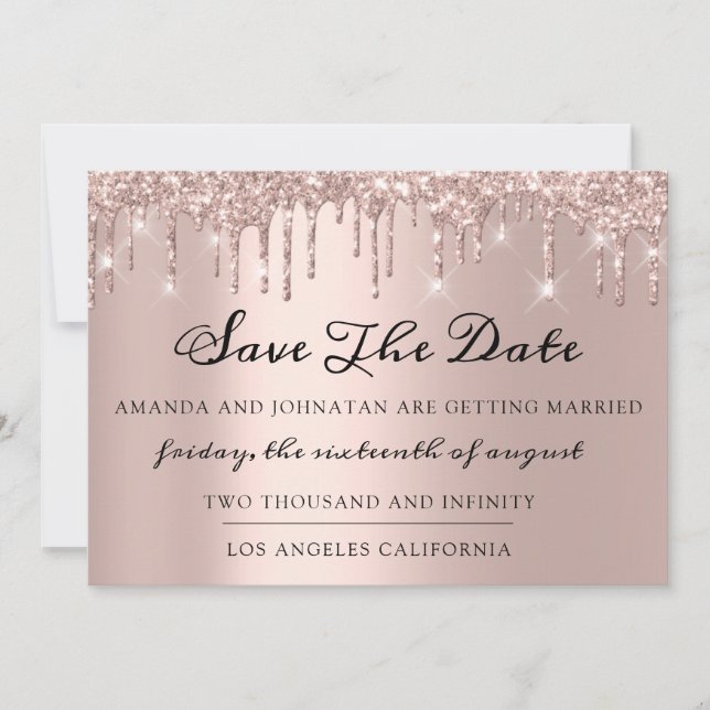 Save The Date  Rose Drips Spark Glitter Grey Silve (Front)