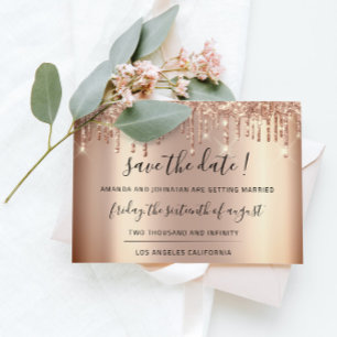 Save The Date Rose Gold Drips Spark Glitter