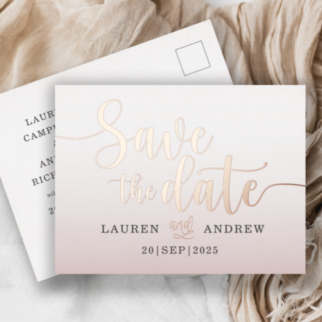 Save the Date  Rose Gold Foil Holiday Post Card (Creator Uploaded)