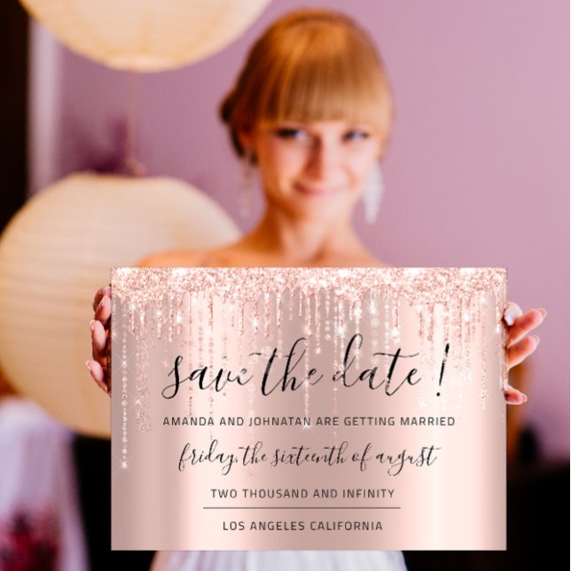 Save The Date Rose Gold  Glitter Drips Strings (Save The Date Rose Gold Glitter Drips Strings)